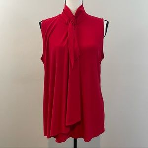 White House Black Market Sleeveless Tie Neck Keyhole Button Back Blouse Size L